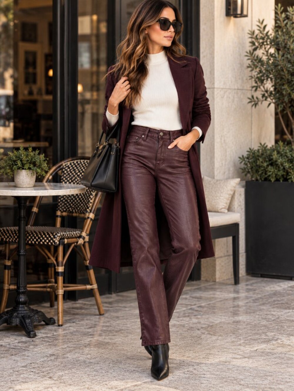 AG Jeans Mari High-Rise Slim Straight Coated Pinot Noir Jeans Size 31